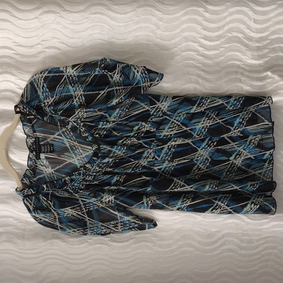 Apostrophe Sz M Sheer Ruffled Neck Pleated Gathered Waist Blouse Top w/ Camisole - Picture 1 of 11